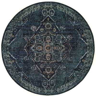 Andorra 7135F Blue/Light Blue Area Rug, blue light blue modern traditional area rug with vintage-style pattern and dense plush pile.