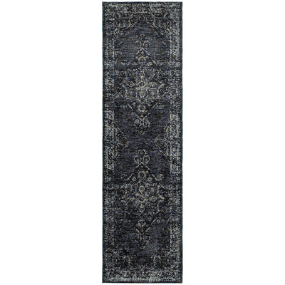 Andorra 7135F Blue/Light Blue Area Rug, blue light blue modern traditional area rug with vintage-style pattern and dense plush pile.