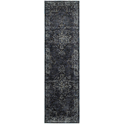 Andorra 7135F Blue/Light Blue Area Rug, blue light blue modern traditional area rug with vintage-style pattern and dense plush pile.