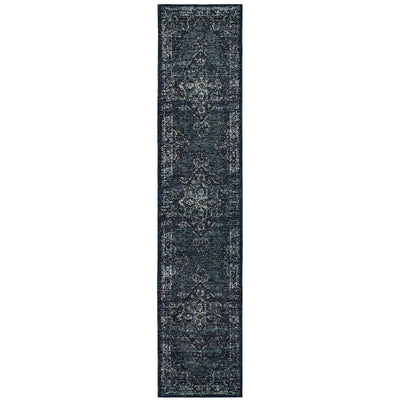 Andorra 7135F Blue/Light Blue Area Rug, blue light blue modern traditional area rug with vintage-style pattern and dense plush pile.