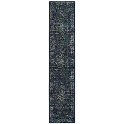 Andorra 7135F Blue/Light Blue Area Rug, blue light blue modern traditional area rug with vintage-style pattern and dense plush pile.