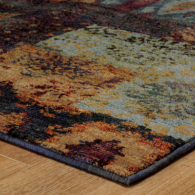 Andorra 7137A Gold/Blue Area Rug, gold blue modern traditional area rug with luminous vintage-inspired design and dense pile.