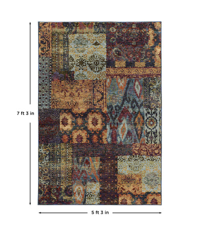 Andorra 7137A Gold/Blue Area Rug, gold blue modern traditional area rug with luminous vintage-inspired design and dense pile.