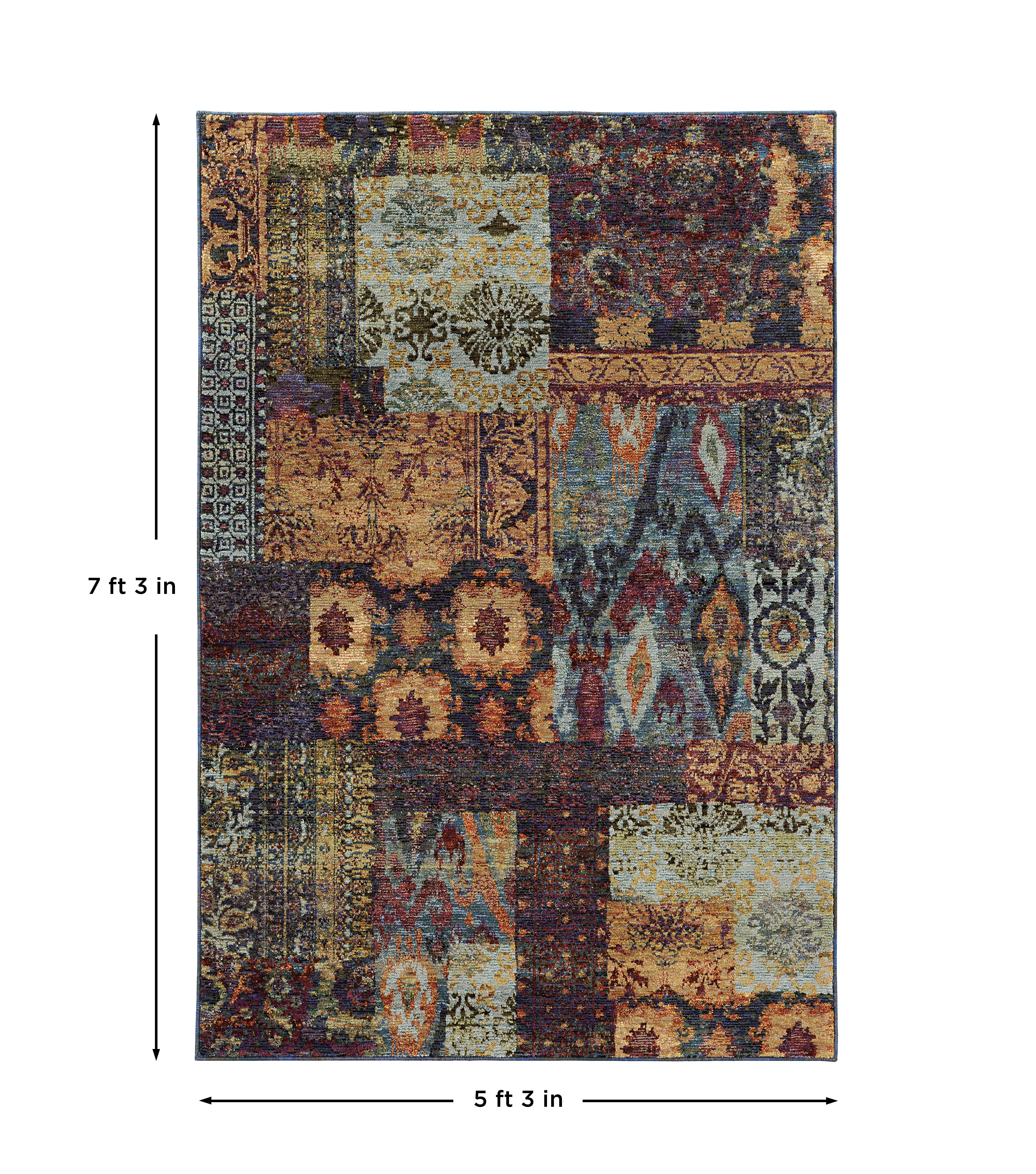Andorra 7137A Gold/Blue Area Rug, gold blue modern traditional area rug with luminous vintage-inspired design and dense pile.
