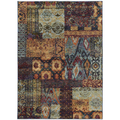 Andorra 7137A Gold/Blue Area Rug, gold blue modern traditional area rug with luminous vintage-inspired design and dense pile.