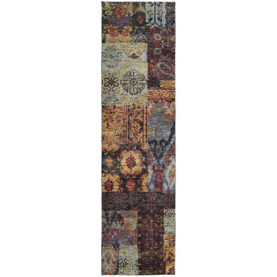 Andorra 7137A Gold/Blue Area Rug, gold blue modern traditional area rug with luminous vintage-inspired design and dense pile.