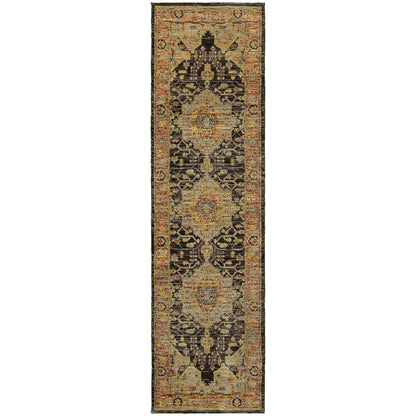 Andorra 7138B Gold/Brown Area Rug, gold brown modern traditional area rug with refined vintage-inspired pattern and plush pile.