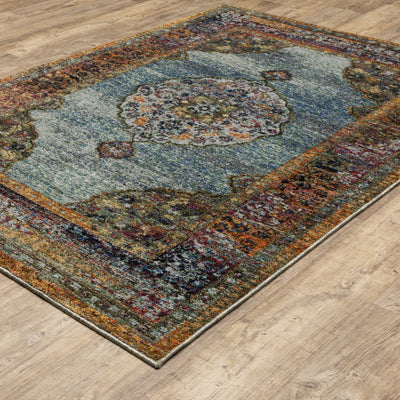 Andorra 7139A Blue/Multi Area Rug, blue multi modern traditional area rug with vibrant vintage-inspired design and dense pile.