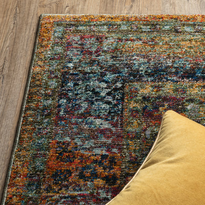 Andorra 7139A Blue/Multi Area Rug, blue multi modern traditional area rug with vibrant vintage-inspired design and dense pile.