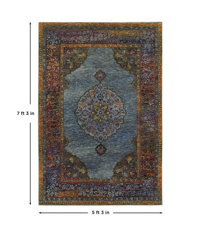 Andorra 7139A Blue/Multi Area Rug, blue multi modern traditional area rug with vibrant vintage-inspired design and dense pile.