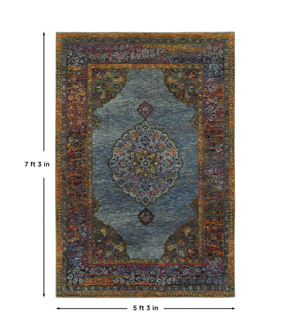 Andorra 7139A Blue/Multi Area Rug, blue multi modern traditional area rug with vibrant vintage-inspired design and dense pile.