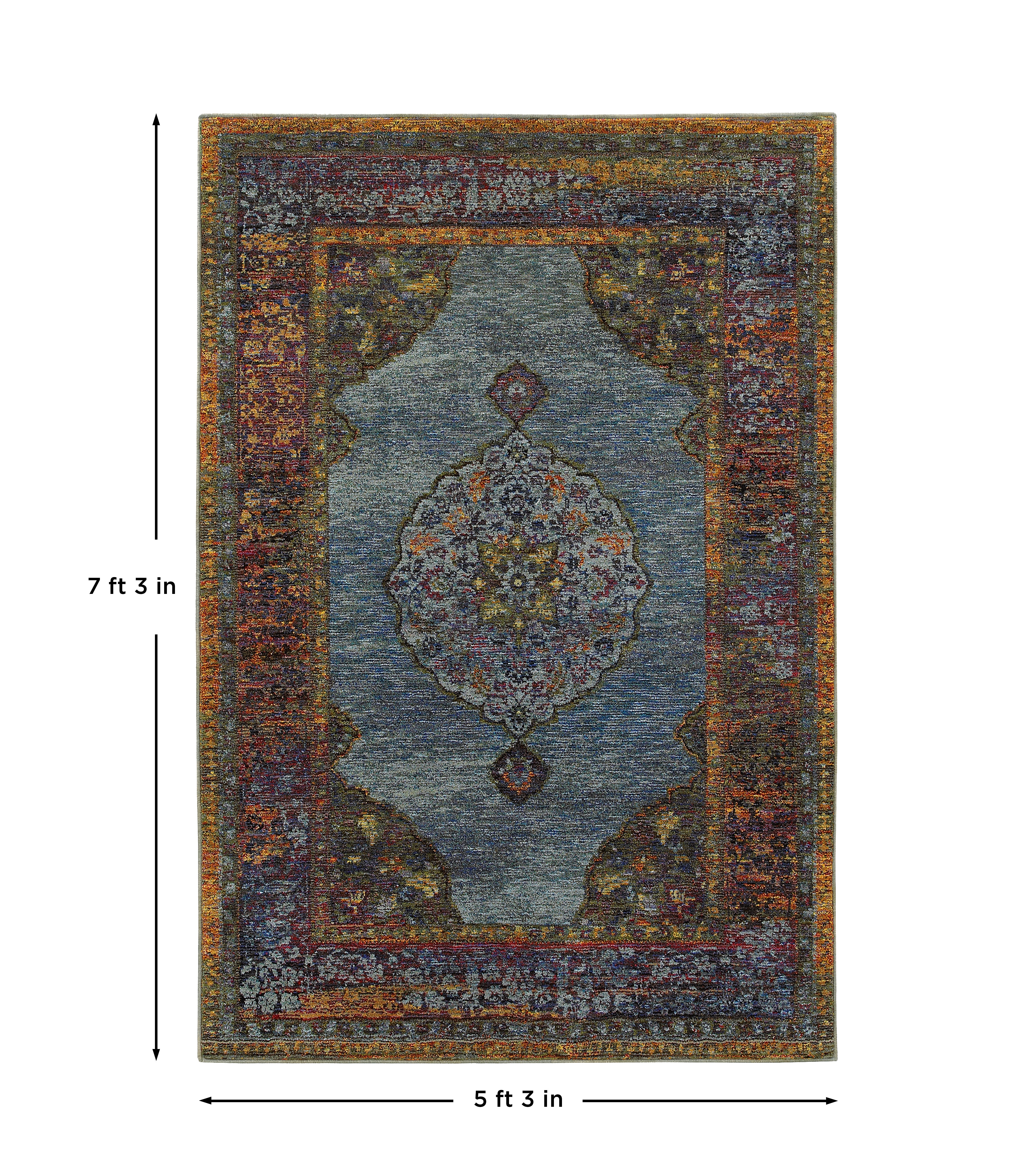 Andorra 7139A Blue/Multi Area Rug, blue multi modern traditional area rug with vibrant vintage-inspired design and dense pile.