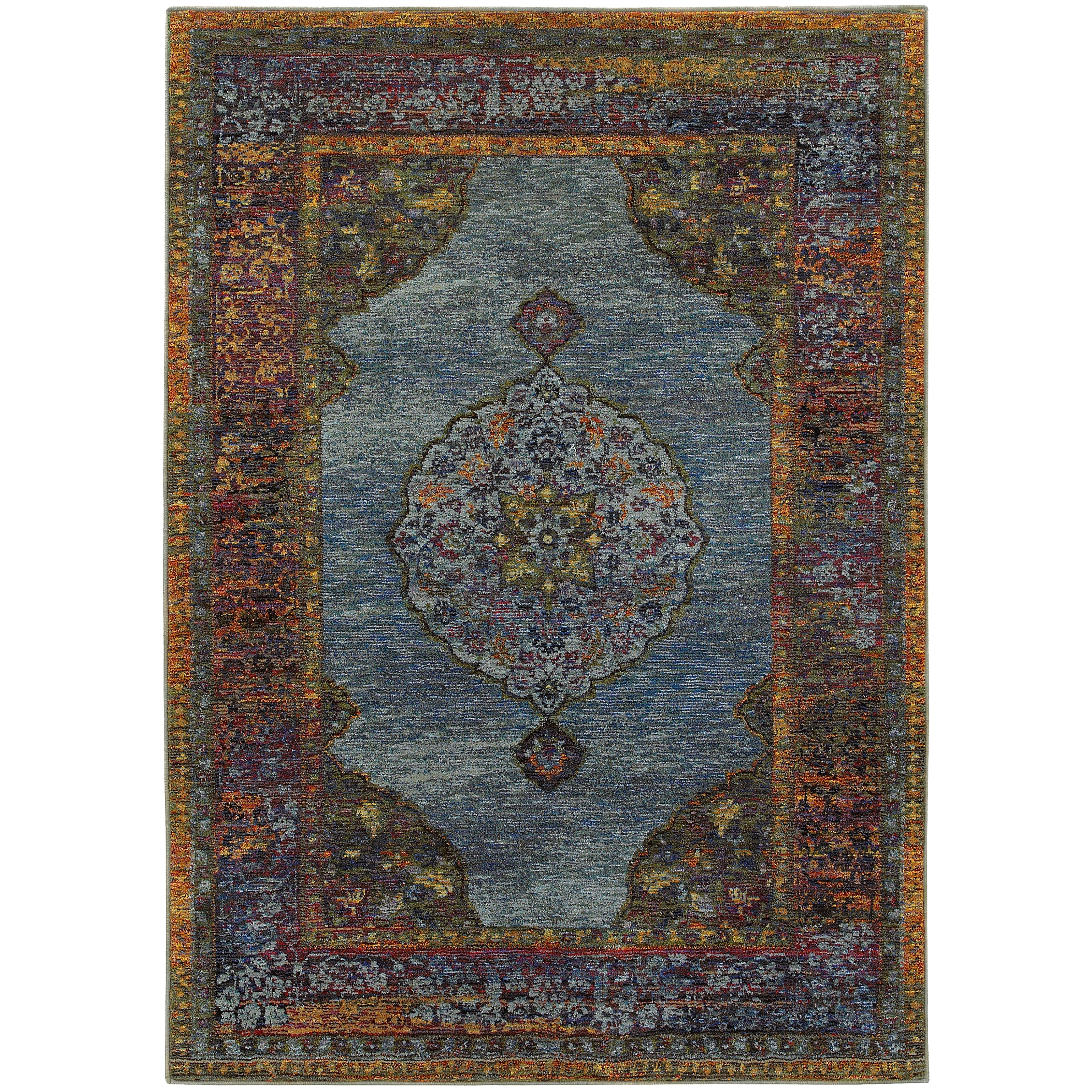 Andorra 7139A Blue/Multi Area Rug, blue multi modern traditional area rug with vibrant vintage-inspired design and dense pile.