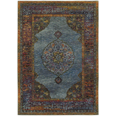 Andorra 7139A Blue/Multi Area Rug, blue multi modern traditional area rug with vibrant vintage-inspired design and dense pile.
