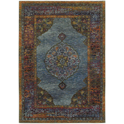 Andorra 7139A Blue/Multi Area Rug, blue multi modern traditional area rug with vibrant vintage-inspired design and dense pile.