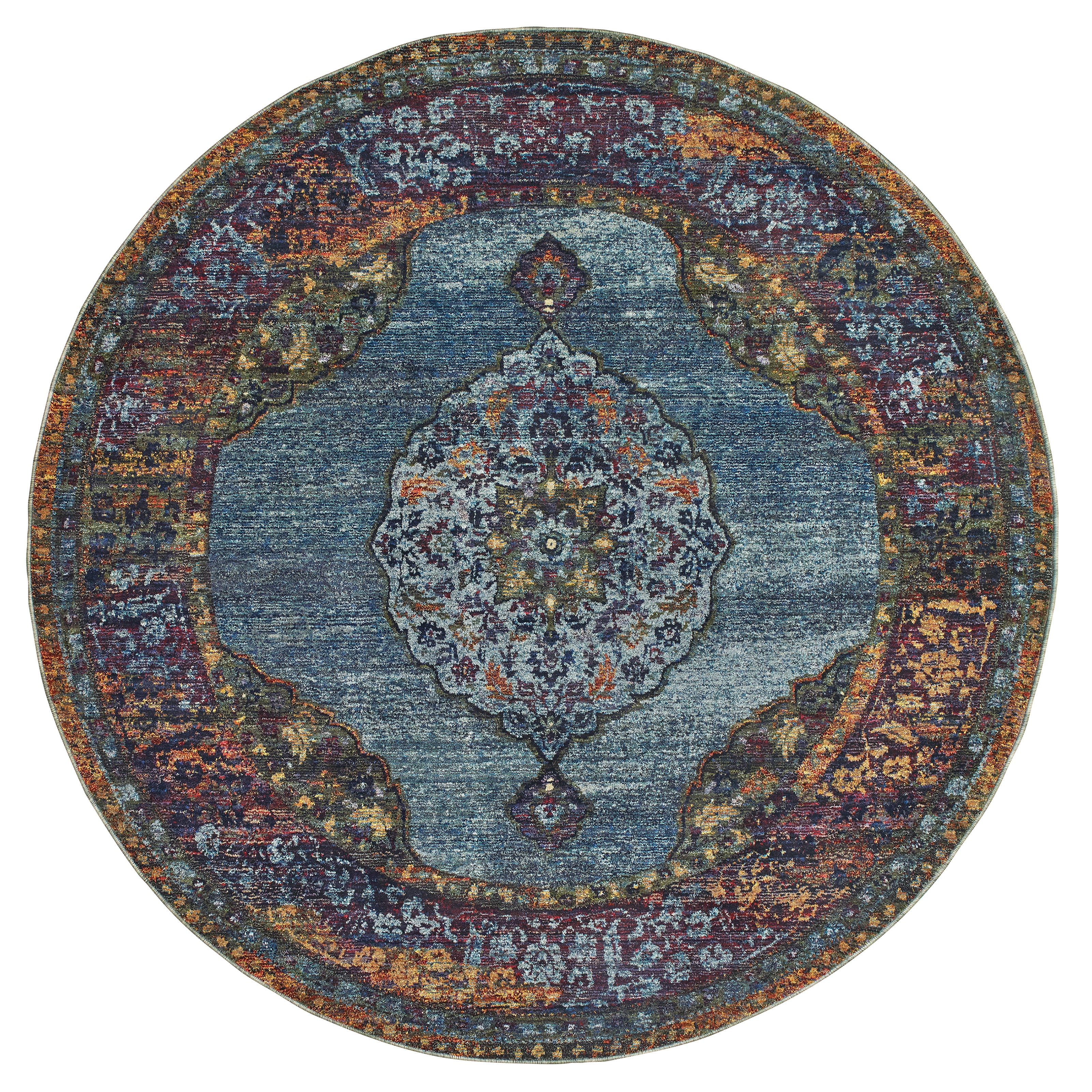 Andorra 7139A Blue/Multi Area Rug, blue multi modern traditional area rug with vibrant vintage-inspired design and dense pile.
