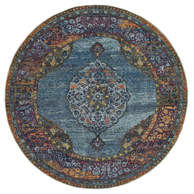 Andorra 7139A Blue/Multi Area Rug, blue multi modern traditional area rug with vibrant vintage-inspired design and dense pile.