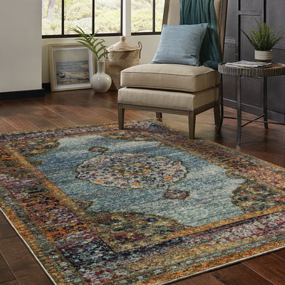 Andorra 7139A Blue/Multi Area Rug, blue multi modern traditional area rug with vibrant vintage-inspired design and dense pile.