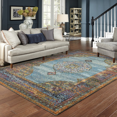 Andorra 7139A Blue/Multi Area Rug, blue multi modern traditional area rug with vibrant vintage-inspired design and dense pile.