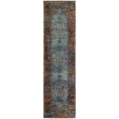 Andorra 7139A Blue/Multi Area Rug, blue multi modern traditional area rug with vibrant vintage-inspired design and dense pile.