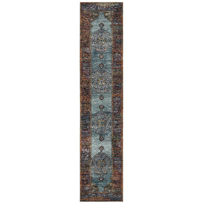 Andorra 7139A Blue/Multi Area Rug, blue multi modern traditional area rug with vibrant vintage-inspired design and dense pile.