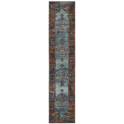 Andorra 7139A Blue/Multi Area Rug, blue multi modern traditional area rug with vibrant vintage-inspired design and dense pile.