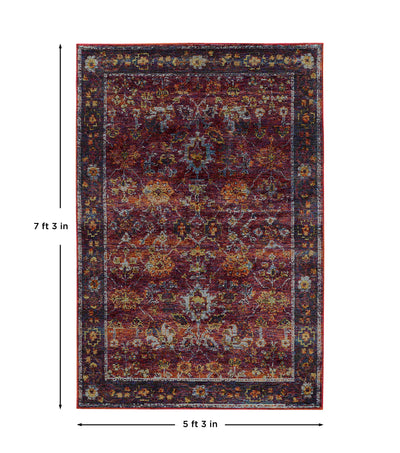 Andorra 7153A Red/Purple Area Rug, red purple modern traditional area rug with dramatic vintage-inspired pattern and soft pile.