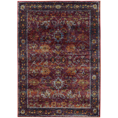 Andorra 7153A Red/Purple Area Rug, red purple modern traditional area rug with dramatic vintage-inspired pattern and soft pile.