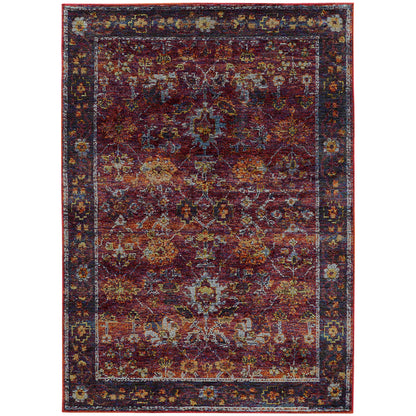 Andorra 7153A Red/Purple Area Rug, red purple modern traditional area rug with dramatic vintage-inspired pattern and soft pile.