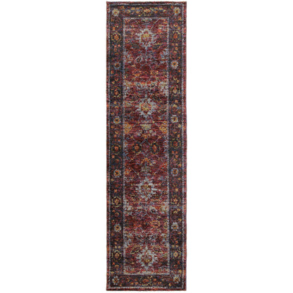 Andorra 7153A Red/Purple Area Rug, red purple modern traditional area rug with dramatic vintage-inspired pattern and soft pile.