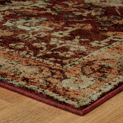 Andorra 7154A Red/Gold Area Rug, red gold modern traditional area rug with jewel-toned vintage-inspired pattern and dense pile.