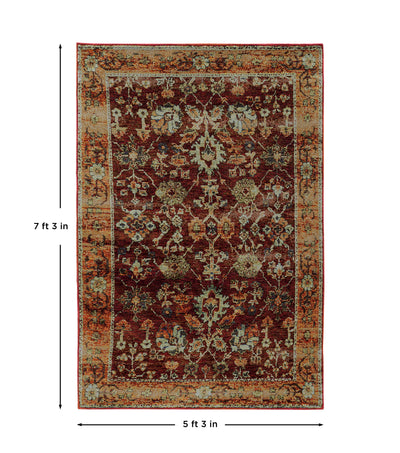 Andorra 7154A Red/Gold Area Rug, red gold modern traditional area rug with jewel-toned vintage-inspired pattern and dense pile.