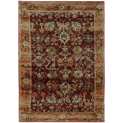 Andorra 7154A Red/Gold Area Rug, red gold modern traditional area rug with jewel-toned vintage-inspired pattern and dense pile.