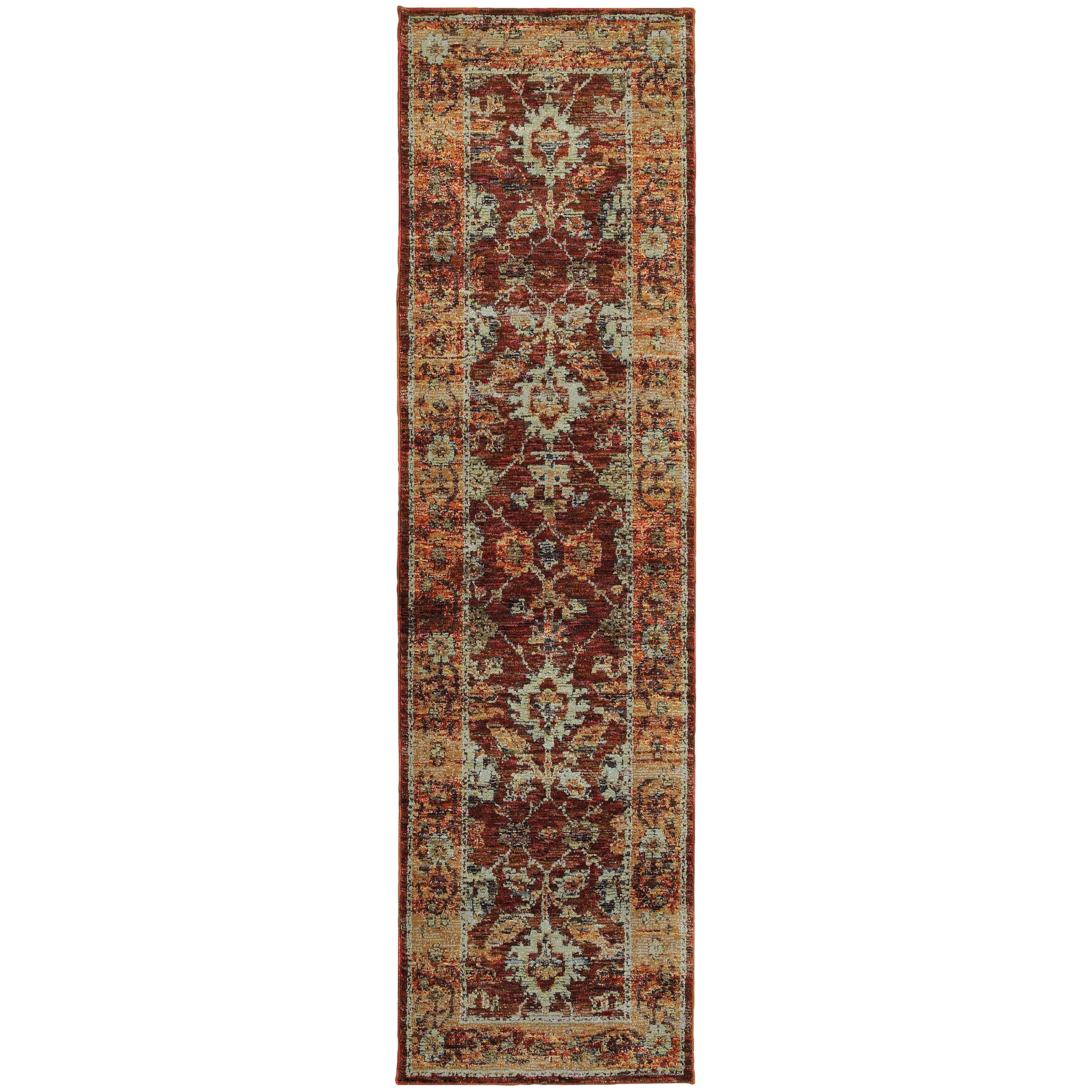 Andorra 7154A Red/Gold Area Rug, red gold modern traditional area rug with jewel-toned vintage-inspired pattern and dense pile.