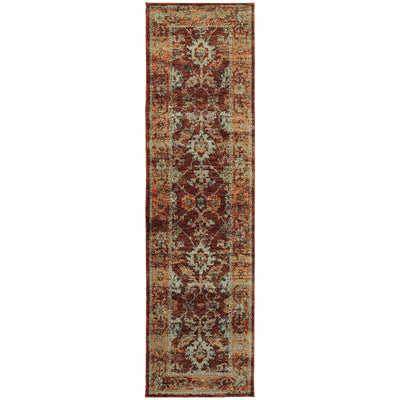 Andorra 7154A Red/Gold Area Rug, red gold modern traditional area rug with jewel-toned vintage-inspired pattern and dense pile.