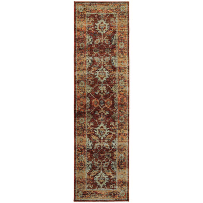 Andorra 7154A Red/Gold Area Rug, red gold modern traditional area rug with jewel-toned vintage-inspired pattern and dense pile.