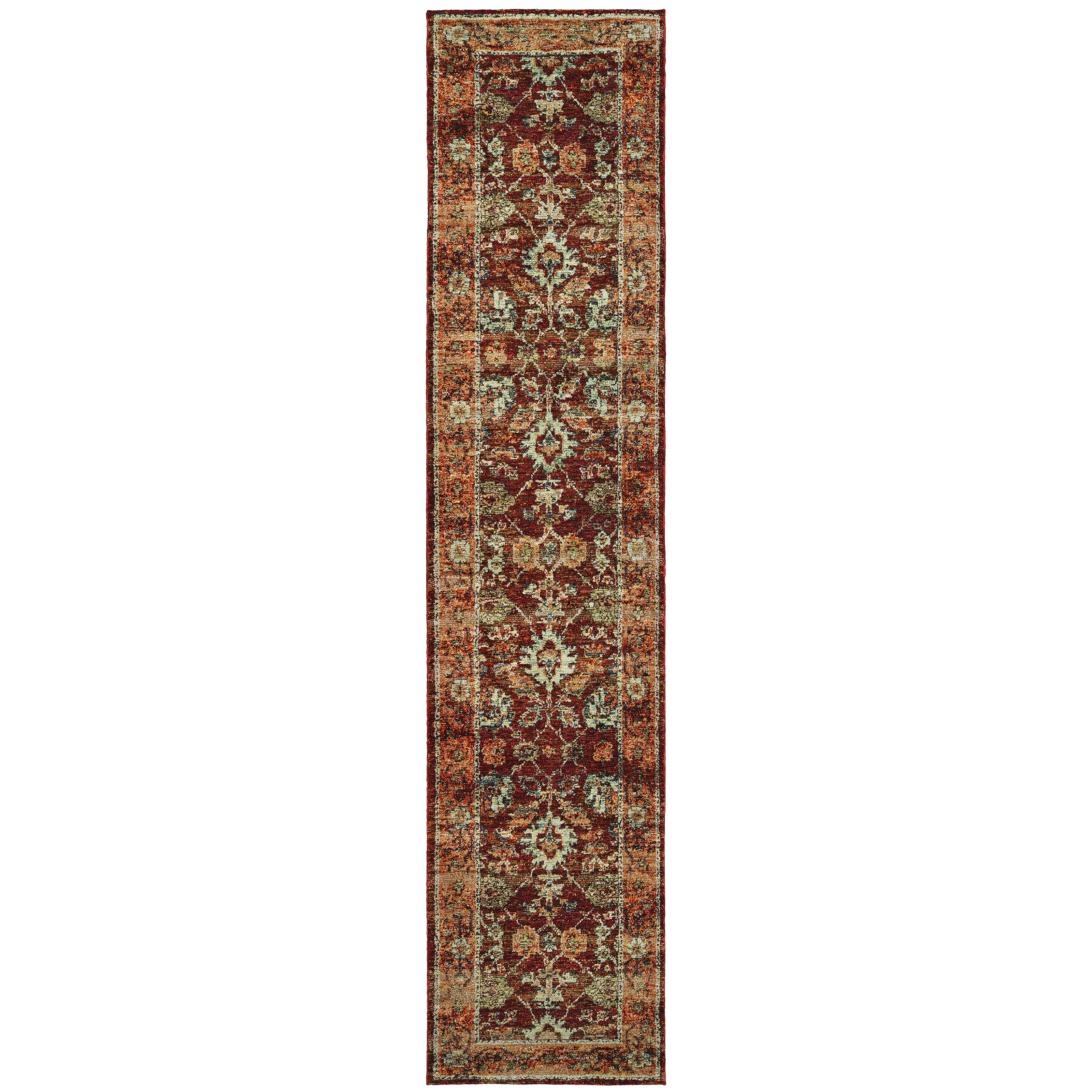Andorra 7154A Red/Gold Area Rug, red gold modern traditional area rug with jewel-toned vintage-inspired pattern and dense pile.