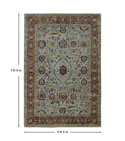 Andorra 7155A Blue/Red Area Rug, blue, red modern traditional area rug with bold vintage-inspired design and soft dense pile.