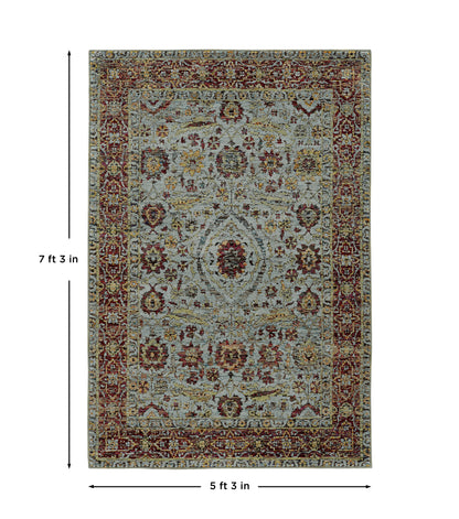 Andorra 7155A Blue/Red Area Rug, blue, red modern traditional area rug with bold vintage-inspired design and soft dense pile.