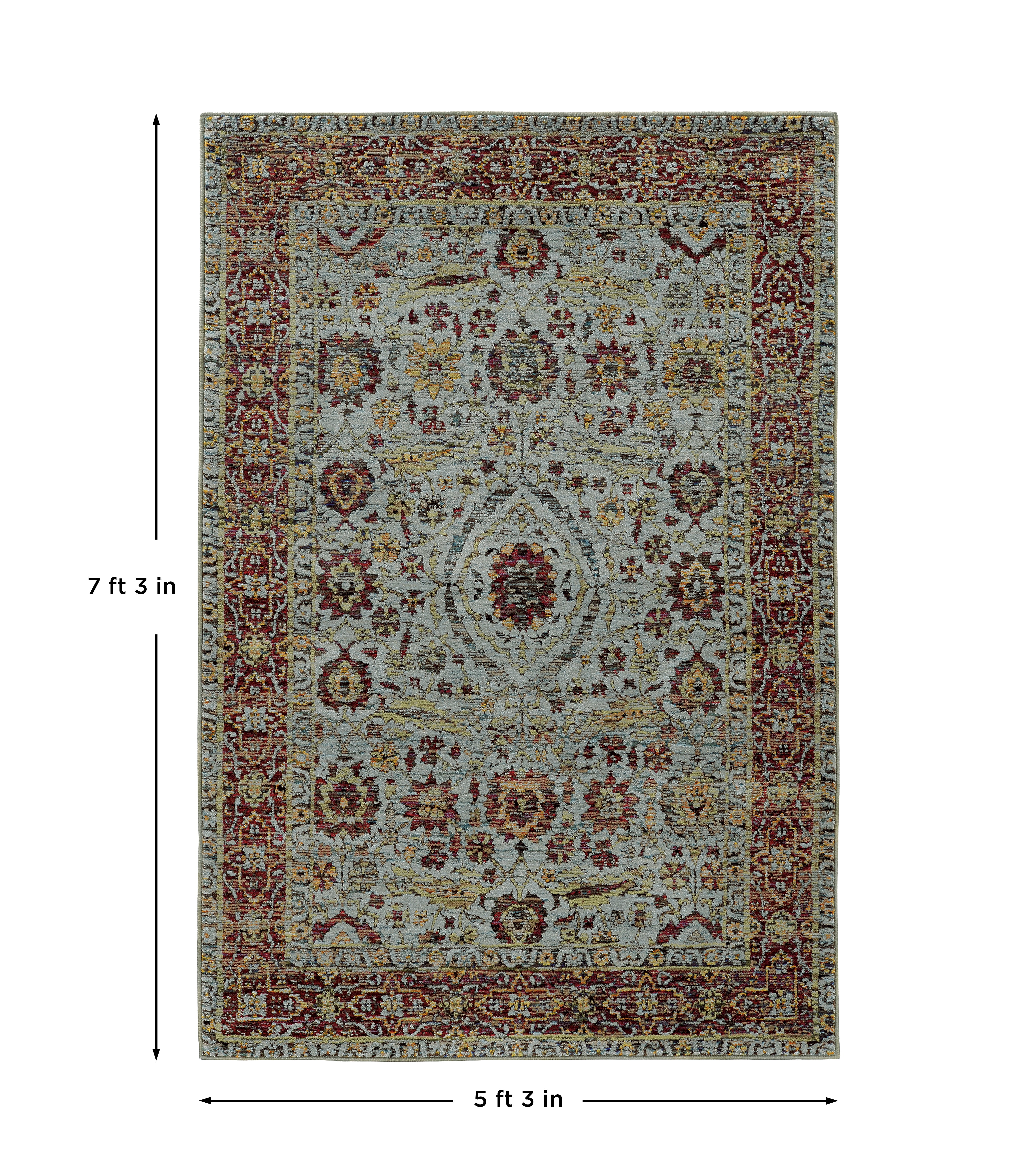 Andorra 7155A Blue/Red Area Rug, blue, red modern traditional area rug with bold vintage-inspired design and soft dense pile.