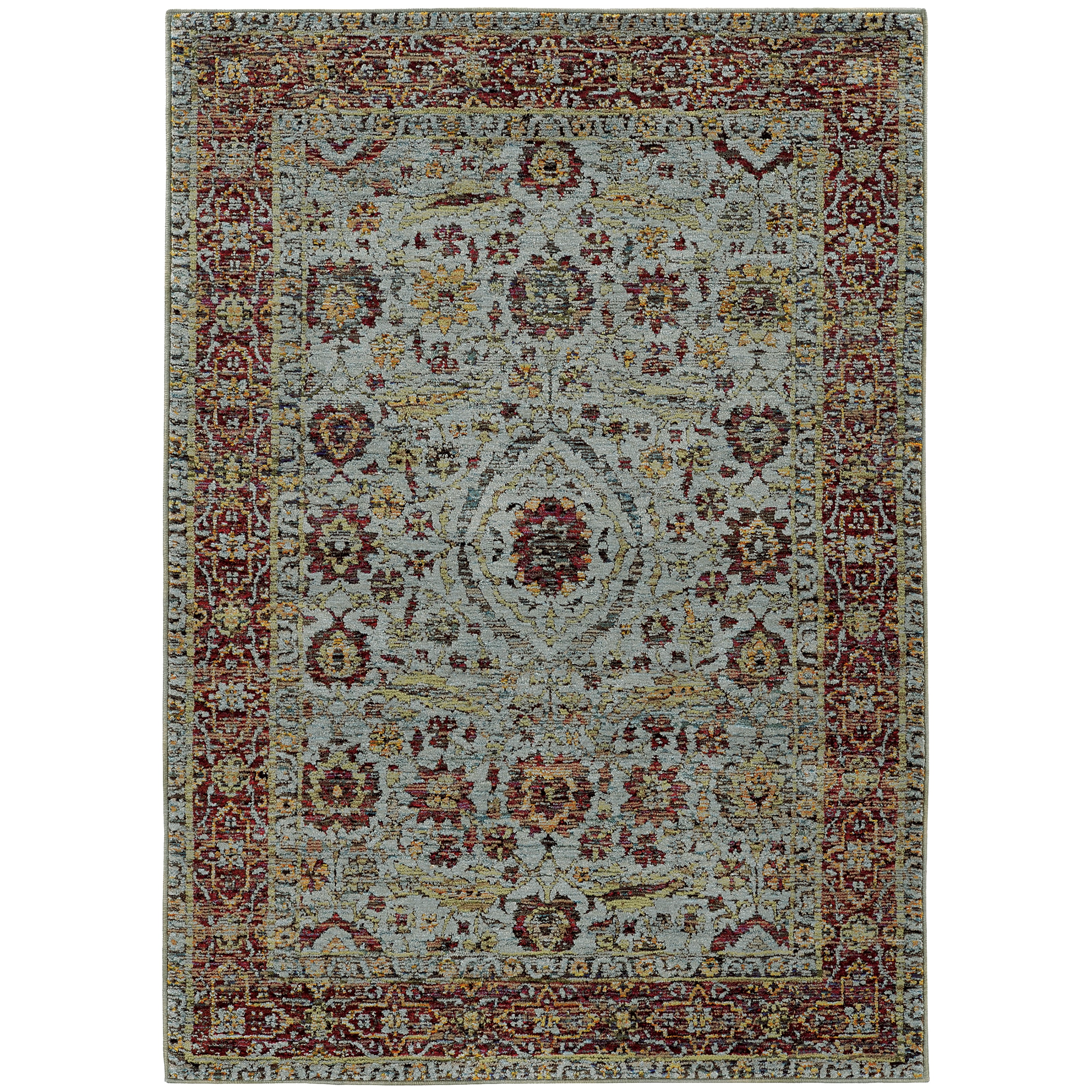 Andorra 7155A Blue/Red Area Rug, blue, red modern traditional area rug with bold vintage-inspired design and soft dense pile.