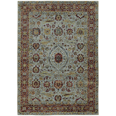 Andorra 7155A Blue/Red Area Rug, blue, red modern traditional area rug with bold vintage-inspired design and soft dense pile.