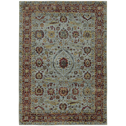 Andorra 7155A Blue/Red Area Rug, blue, red modern traditional area rug with bold vintage-inspired design and soft dense pile.
