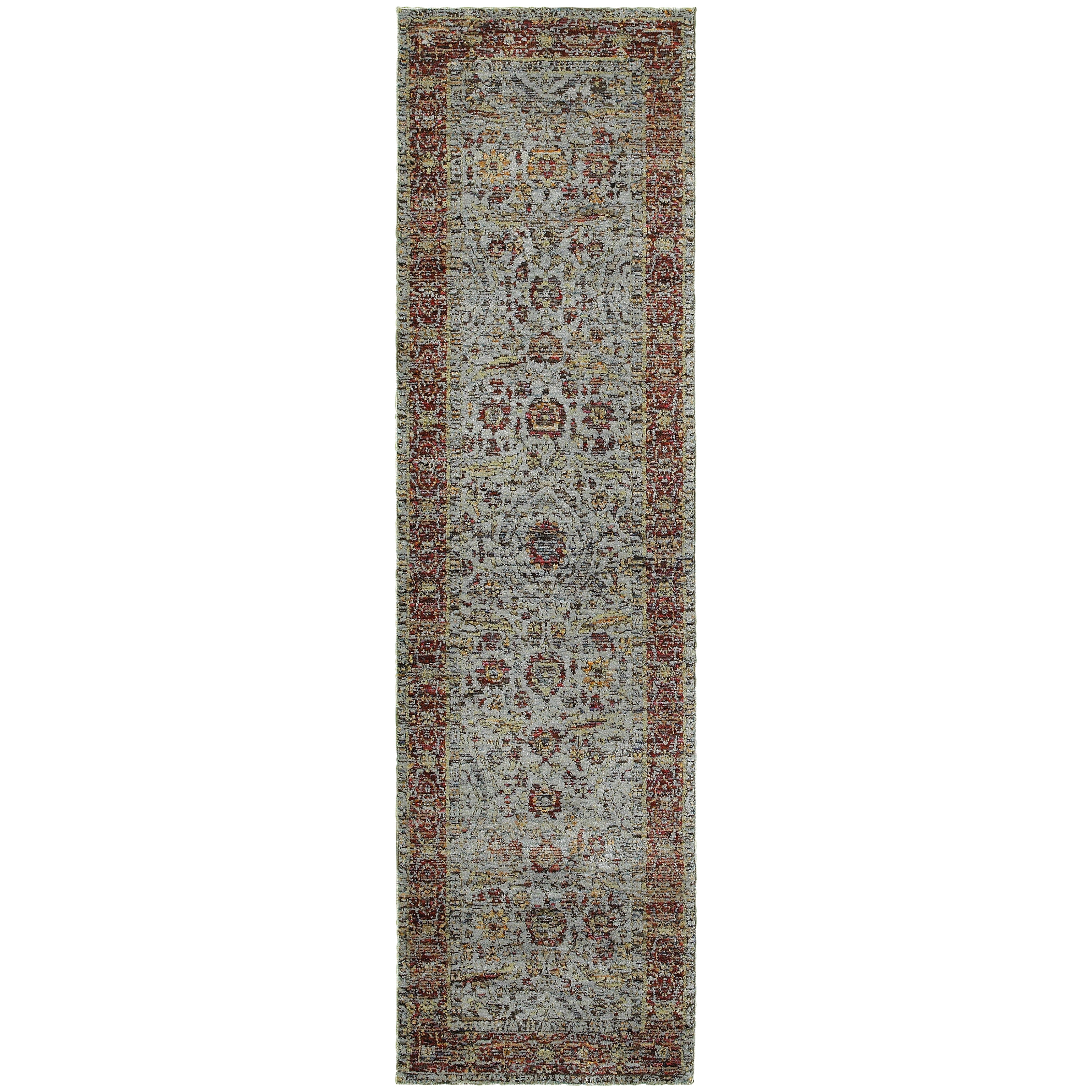 Andorra 7155A Blue/Red Area Rug, blue, red modern traditional area rug with bold vintage-inspired design and soft dense pile.