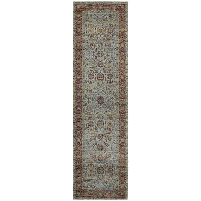 Andorra 7155A Blue/Red Area Rug, blue, red modern traditional area rug with bold vintage-inspired design and soft dense pile.