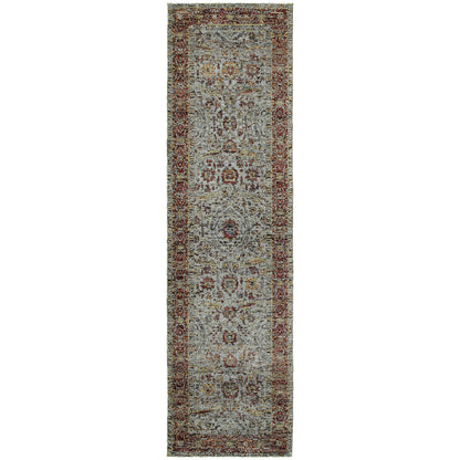 Andorra 7155A Blue/Red Area Rug, blue, red modern traditional area rug with bold vintage-inspired design and soft dense pile.