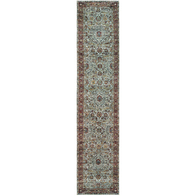 Andorra 7155A Blue/Red Area Rug, blue, red modern traditional area rug with bold vintage-inspired design and soft dense pile.