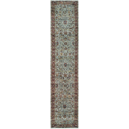Andorra 7155A Blue/Red Area Rug, blue, red modern traditional area rug with bold vintage-inspired design and soft dense pile.