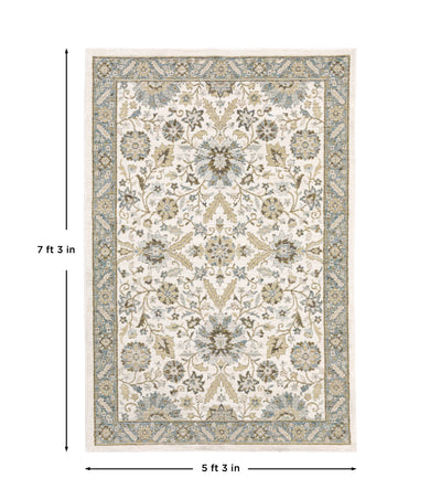 Andorra 8918I Stone/Ivory Area Rug, stone ivory modern traditional area rug with serene vintage-inspired pattern and dense pile.