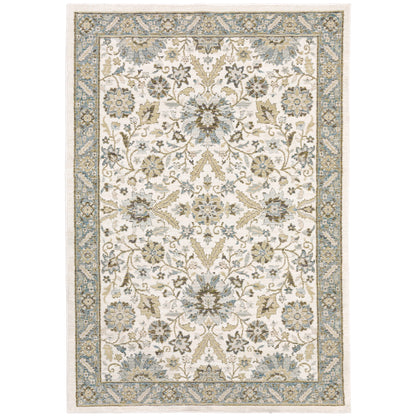 Andorra 8918I Stone/Ivory Area Rug, stone ivory modern traditional area rug with serene vintage-inspired pattern and dense pile.